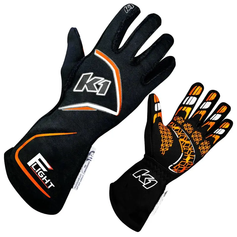 K1 Racegear 23-Flt-Nfo-L Flight Gloves – Large, Black With Flo-Orange Accents 1