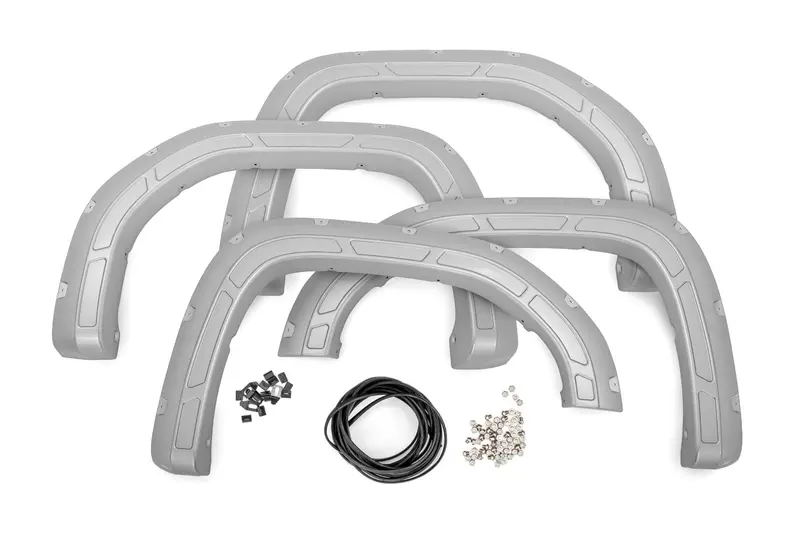 Rough Country Defender Pocket Fender Flares In Silver Ice Metallic For 2019–2023 Gmc Sierra 1500 1