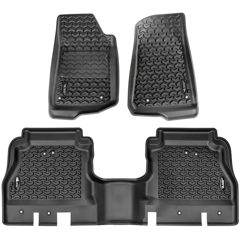 Rugged Ridge 12987.44 All-Weather Black Floor Liner Kit – Front And Rear Coverage 1