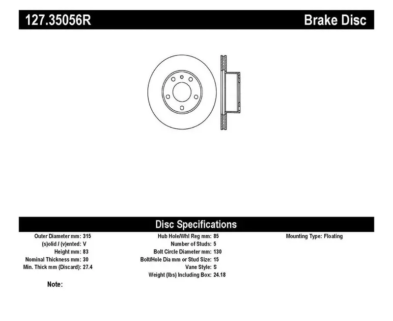 Stoptech 127.35056R Front Right Drilled And Slotted Sport Brake Rotor 1