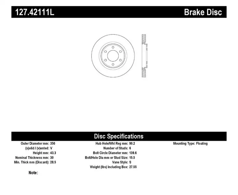Stoptech 127.42111L Sport-Series Drilled & Slotted Front Left Brake Rotor 1